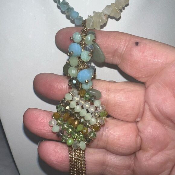 Chunky Natural Stone and Beaded Y Fringe Necklace - Picture 5 of 11